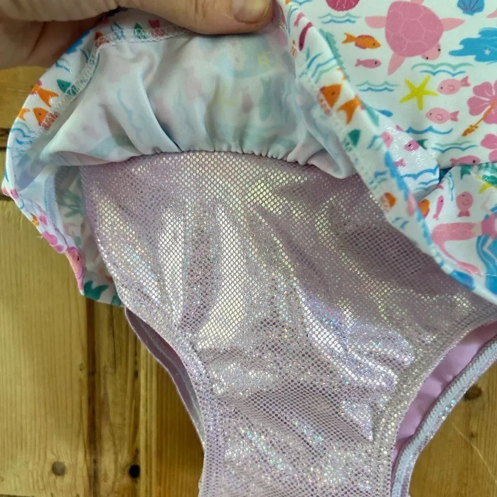 NWT FlapHappy 18M‎ UPF 50+ Rashguard Swimsuit Mermaid Fish Glitter Pink Baby